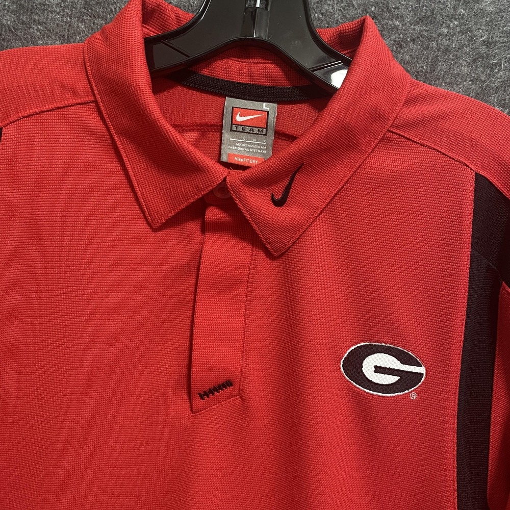 Georgia Bulldogs Polo Shirt Mens L Red NCAA Football Nike Dri Fit Team Authentic